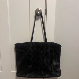 Large Quince Black Woven Tote Bag